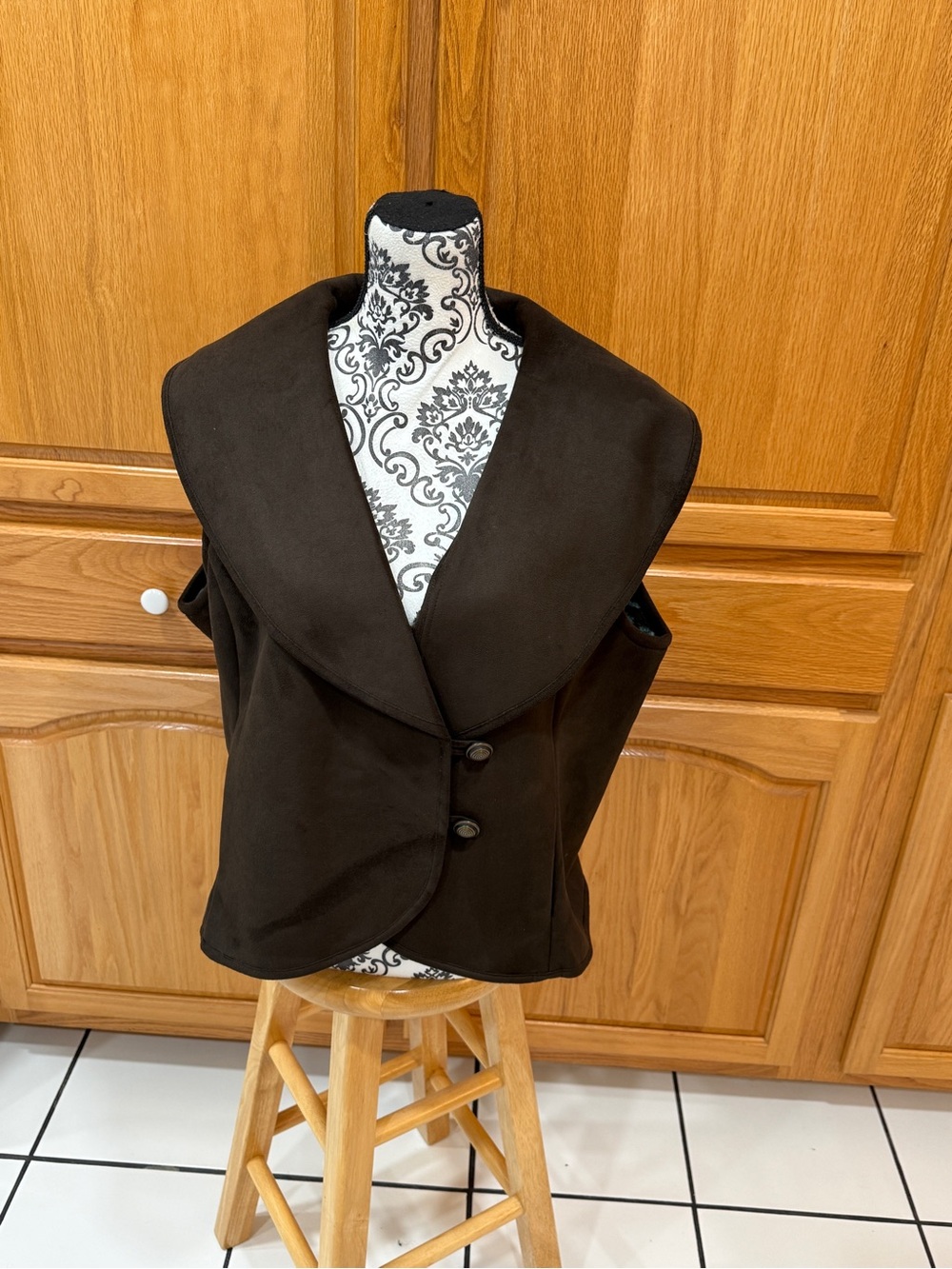 Y2K Kial XL Chocolate Brown Faux Suede Fleece Lined Shawl Collar Vest